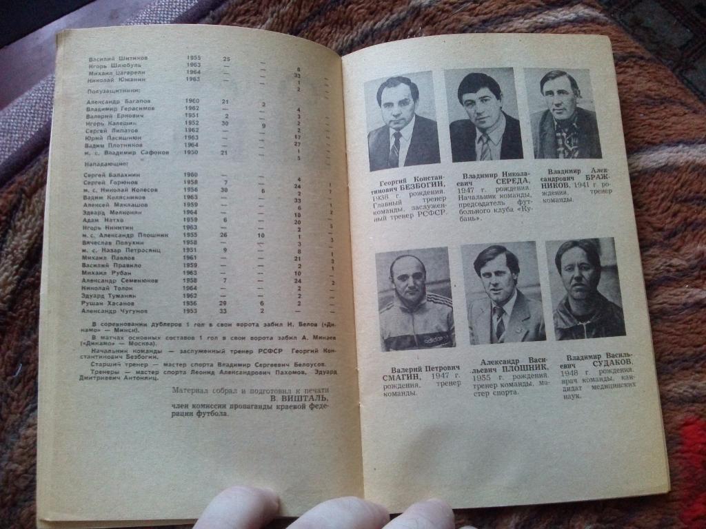 Футбол : календарь - справочник 1990 г. ФККубань( Краснодар ) Спорт 5