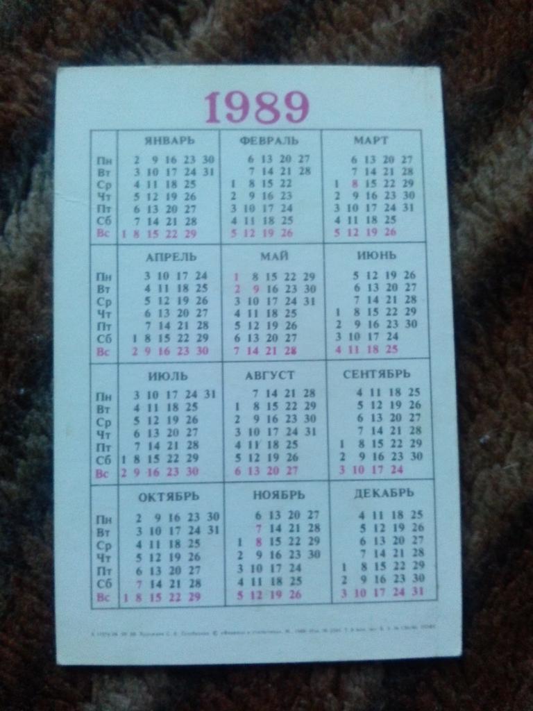Карманный календарик : С Новым годом ! 1989 г. ( Росгострах СССР ) 1