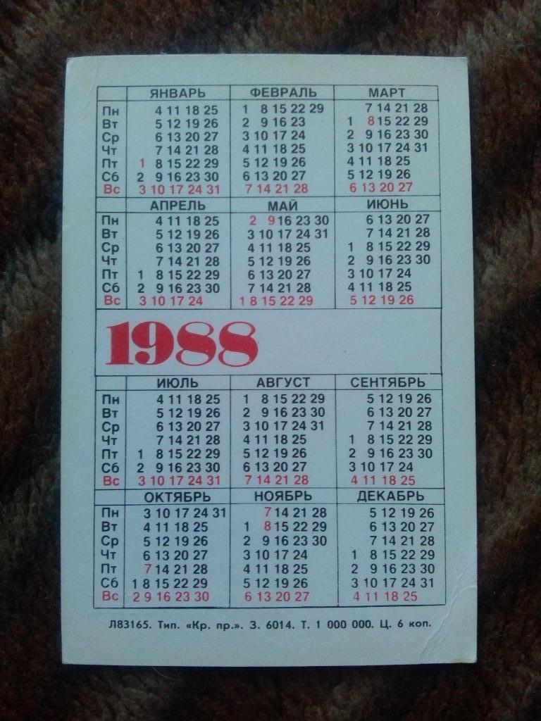 Карманный календарик : Петродворец 1988 г. ( Ленинград ) Фонтан 1