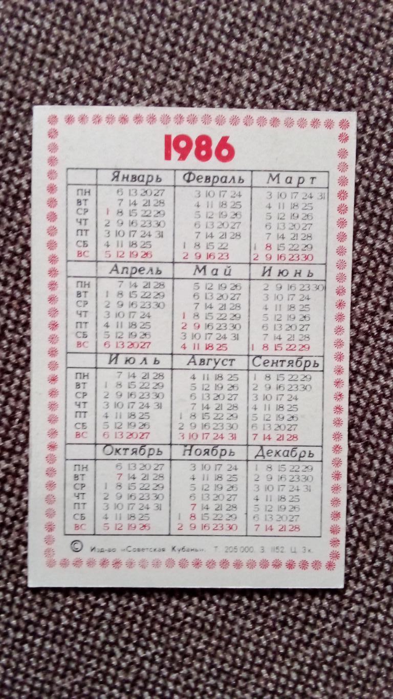 Карманный календарик : Охрана природы - Krainzia guelzowiana 1986 г. Кактус 1