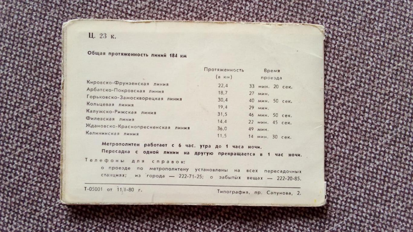 Схема линий Московского метрополитена 1980 г. (Метро Транспорт Москва) карта 1