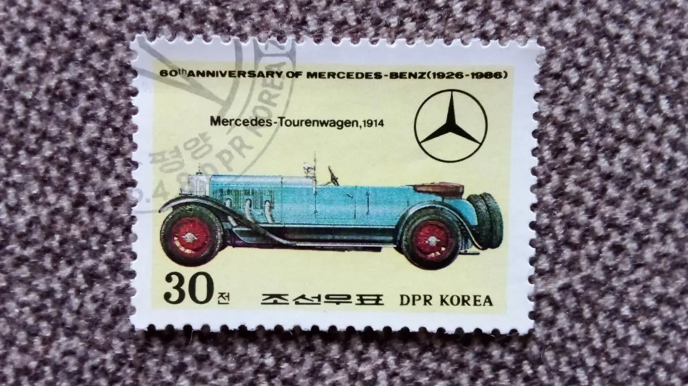 КНДР (Северная Корея) 1986 г. Автомобиль Mercedes - Tourenwagen 1914 г.Транспорт