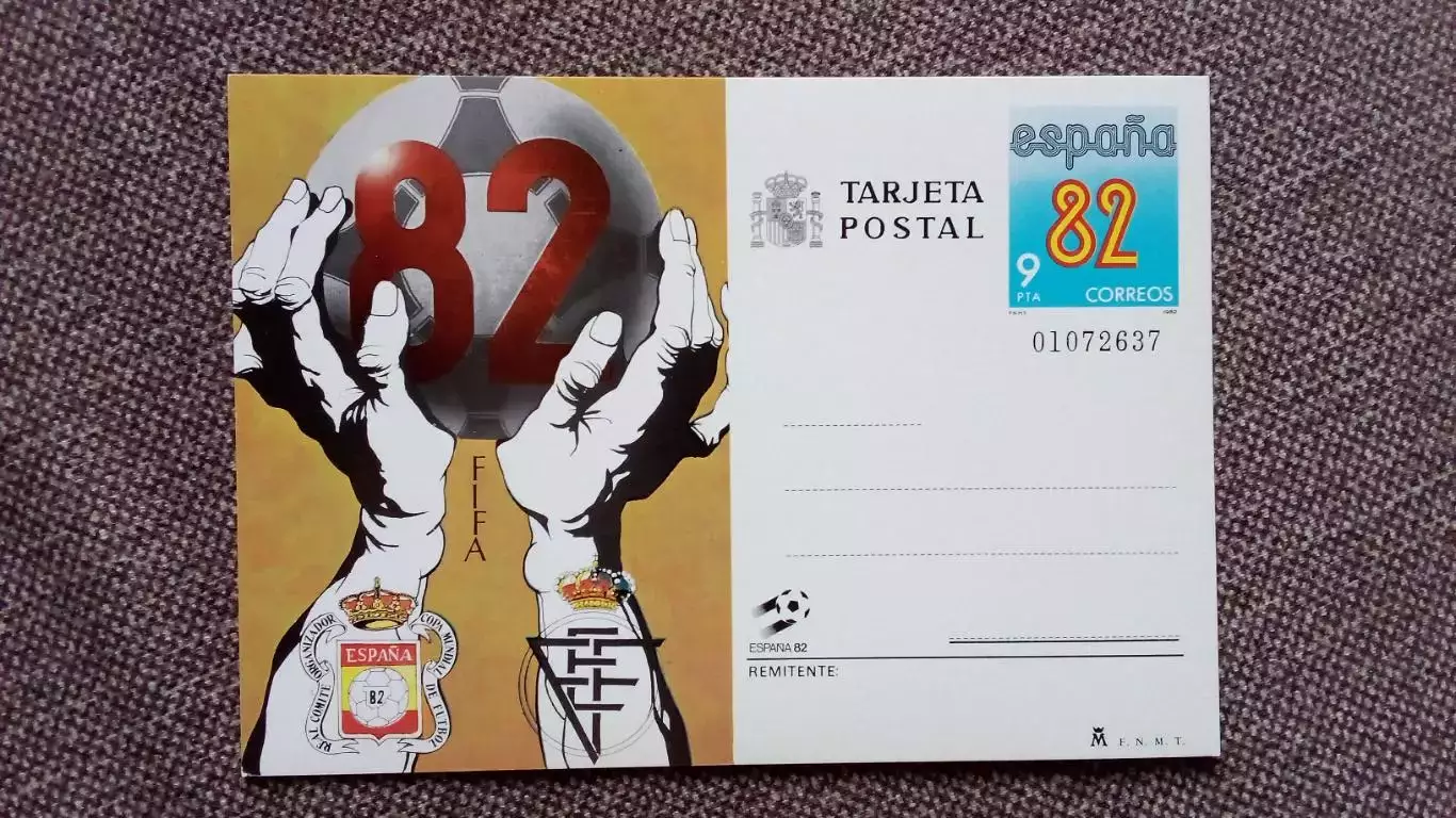 Испания Чемпионат Мира 1982 г. почтовая карточка с маркой Футбол Спорт Герб