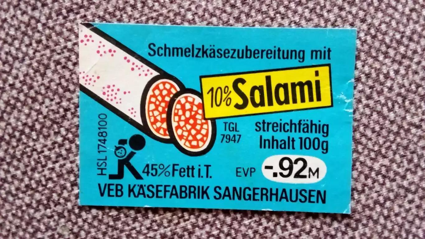 Этикетка Германия (ГДР) Колбаса Салями ( продукты питания )