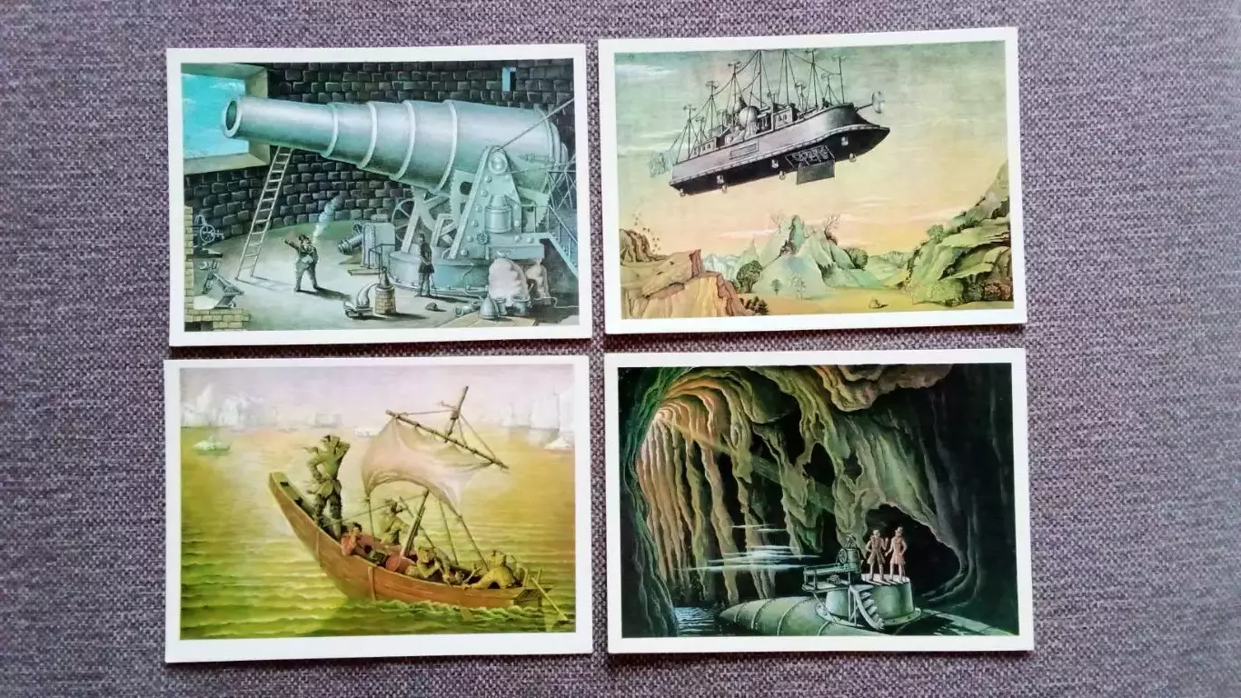 Мир Жюля Верна 1980 г. полный набор - 16 открыток (Фантастика Приключения) 2