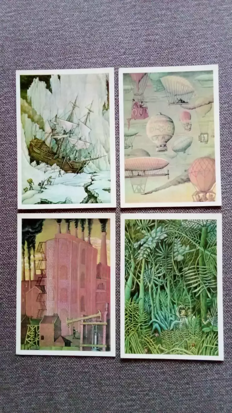 Мир Жюля Верна 1980 г. полный набор - 16 открыток (Фантастика Приключения) 4