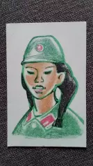 Вьетнамские девушки . Война во Вьетнаме 1969 г. Девушка в военной форме