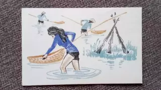 Вьетнамские девушки . Война во Вьетнаме 1969 г. Ловят креветок Девушка Милитария