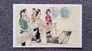 Вьетнамские девушки . Война во Вьетнаме 1969 г.Бомбоубежище в школе Девушка