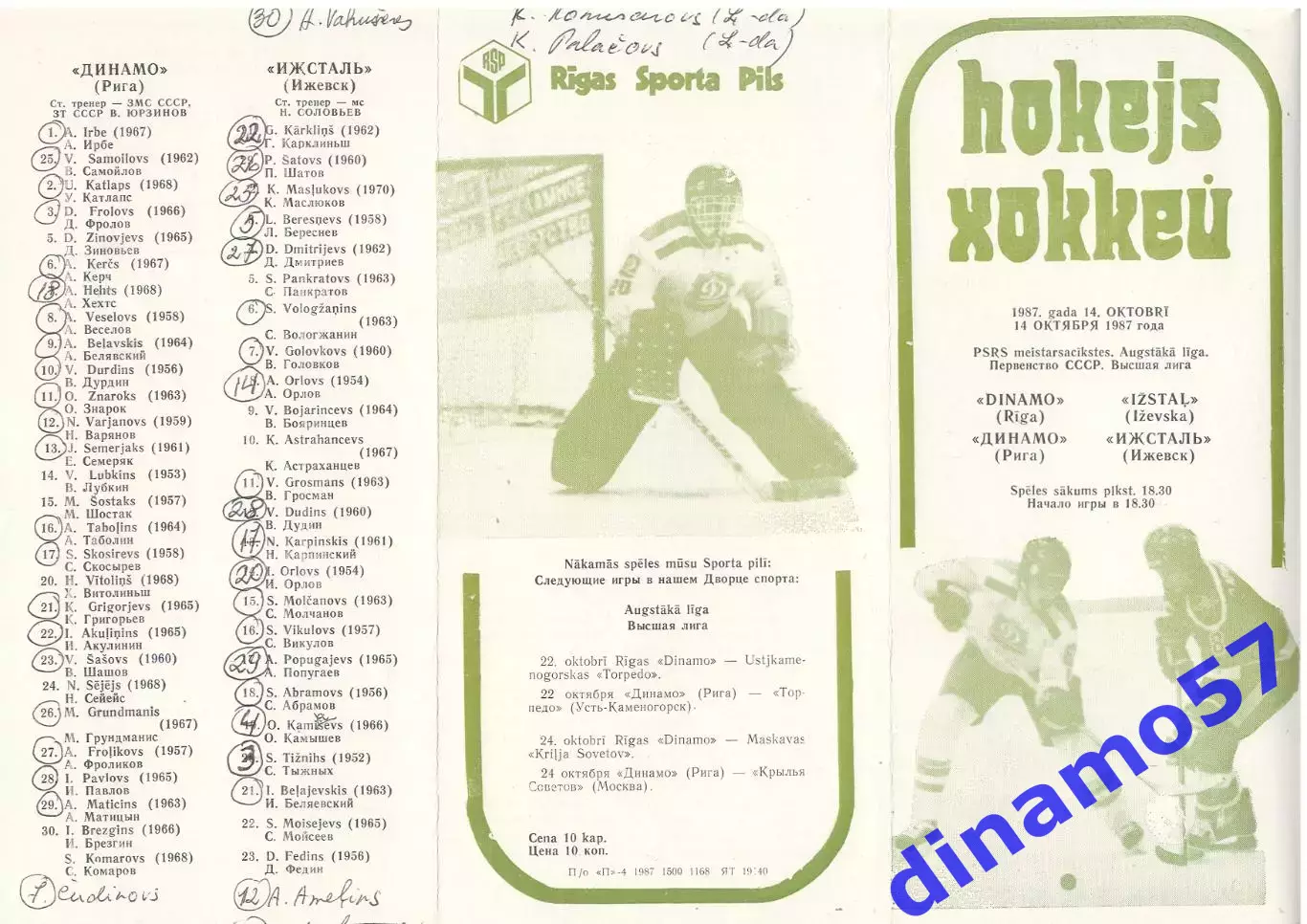 Динамо (Рига) - Ижсталь (Ижевск) 14.10.1987