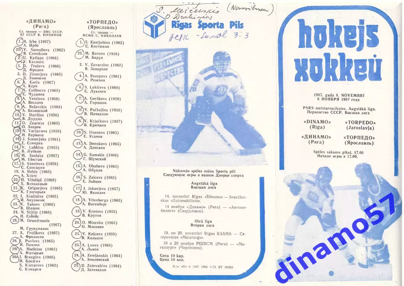 Динамо (Рига) - Торпедо (Ярославль) 8.11.1987