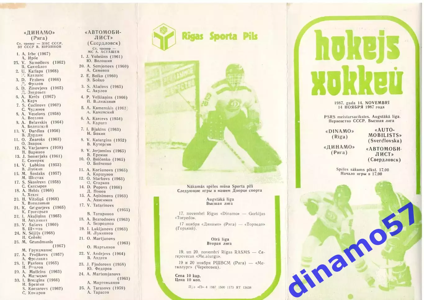 Динамо (Рига) - Автомобилист (Свердловск) 14.11.1987