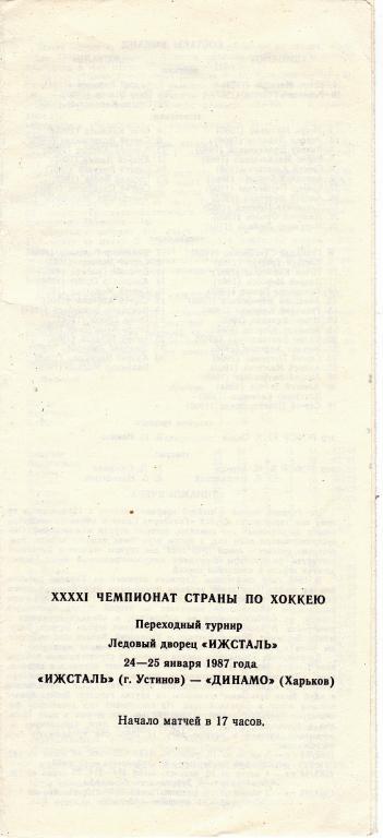 Ижсталь (Устинов) - Динамо (Харьков) 24-25.01.1987