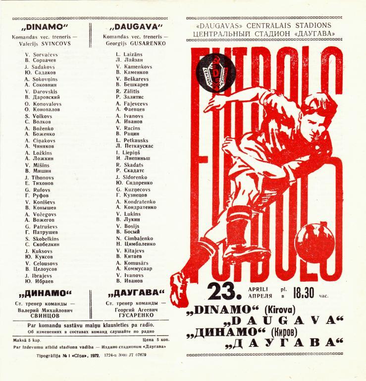 Даугава Рига - Динамо Киров - 1972