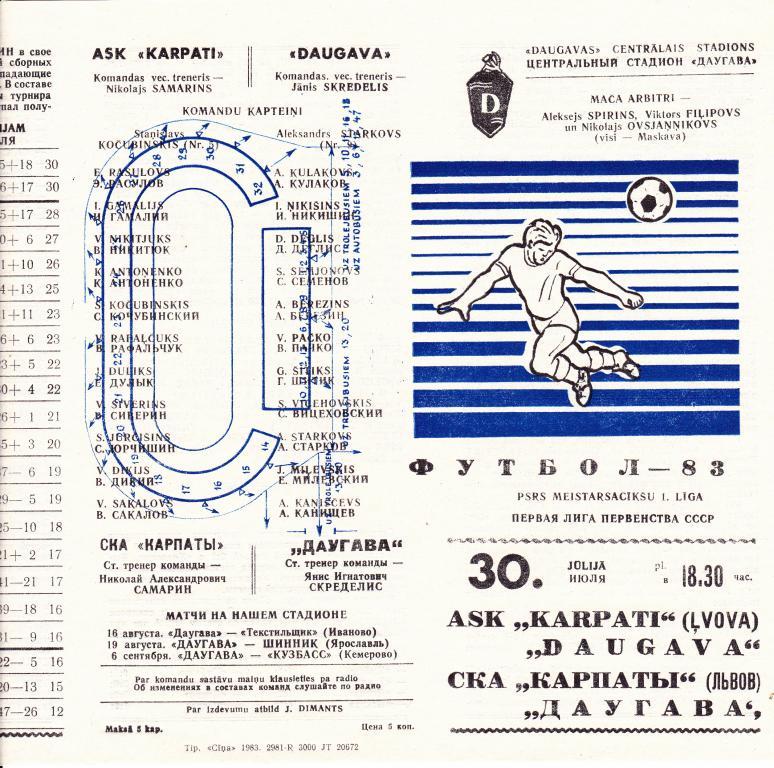 Даугава Рига - СКА Карпаты Львов - 1983