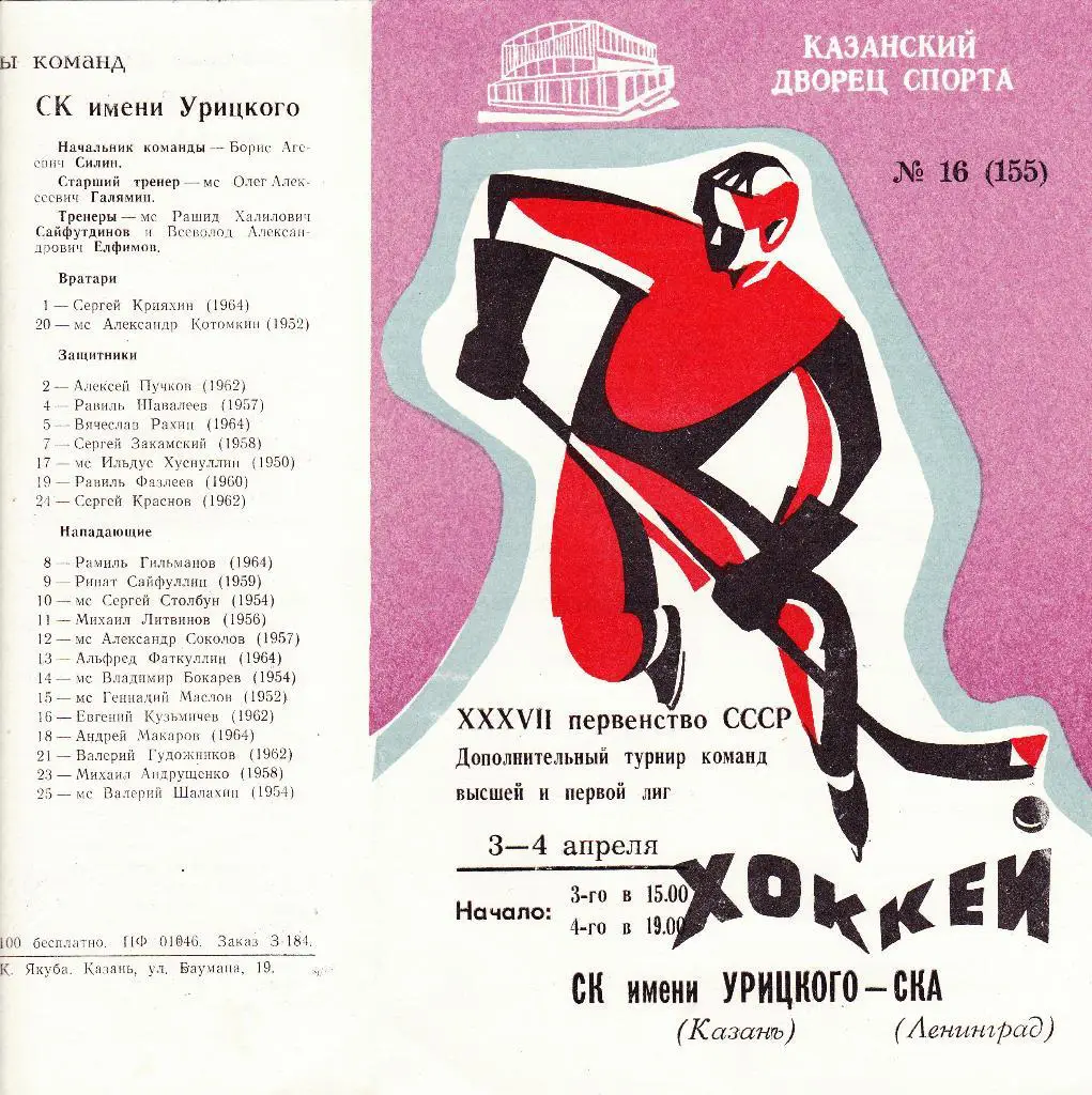 СК им.Урицкого (Казань) - СКА (Ленинград) 3-4.04.1983