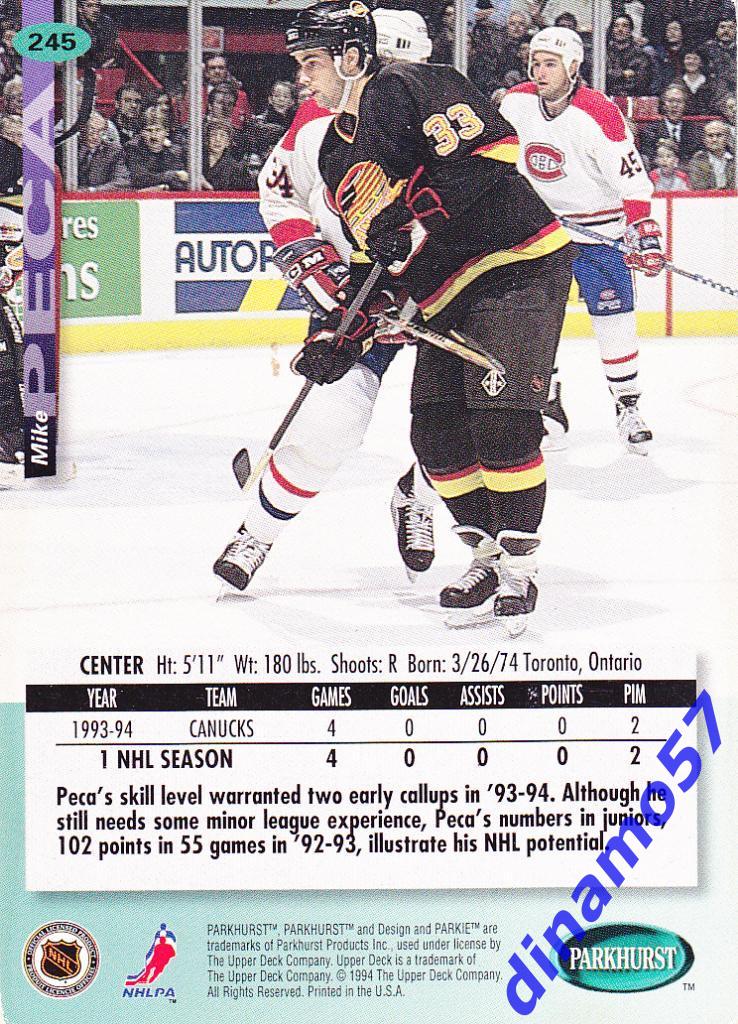 Хоккейная карточка Майк Пека 1