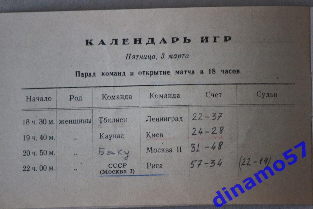 Баскетбол-11 матча 8 городов СССР - Таллин 3-12.03.1950 1