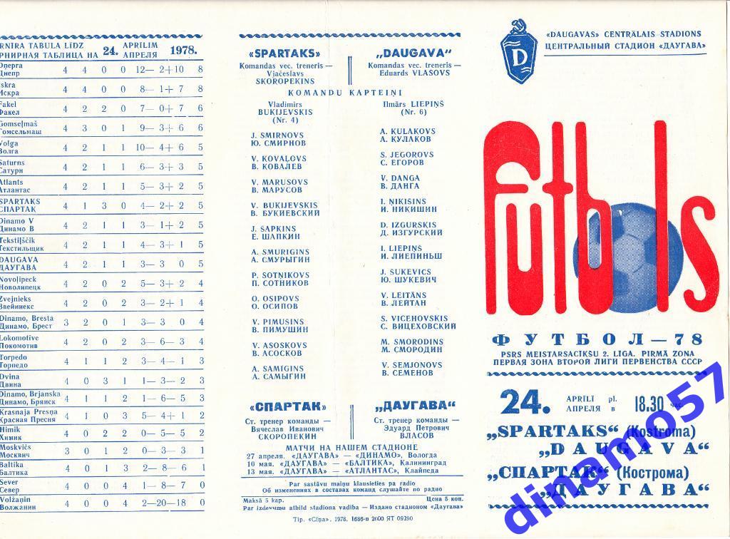 Даугава Рига - Спартак Кострома 24.04.1978