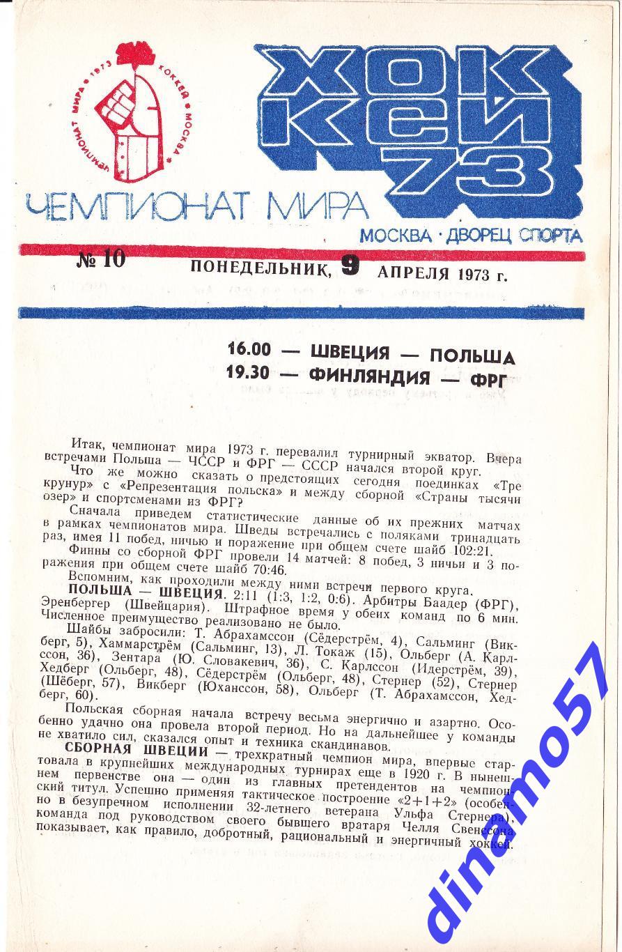 Чемпионат Мира по хоккею 1973 Москва Швеция-Польша / Финляндия - ФРГ 09.04.1973