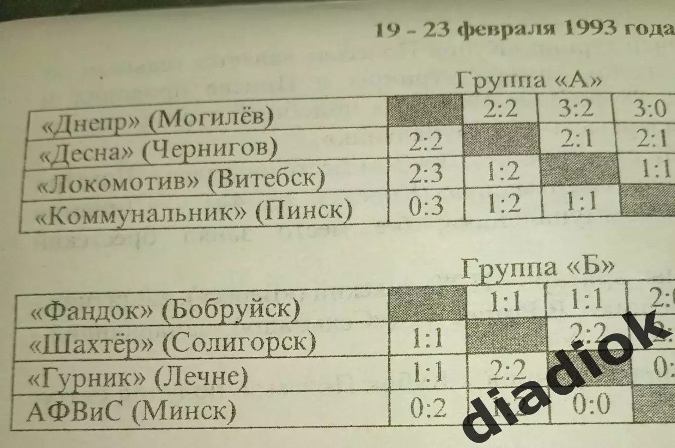 Кубок Полесья 18.02--24.02.1993 г 1