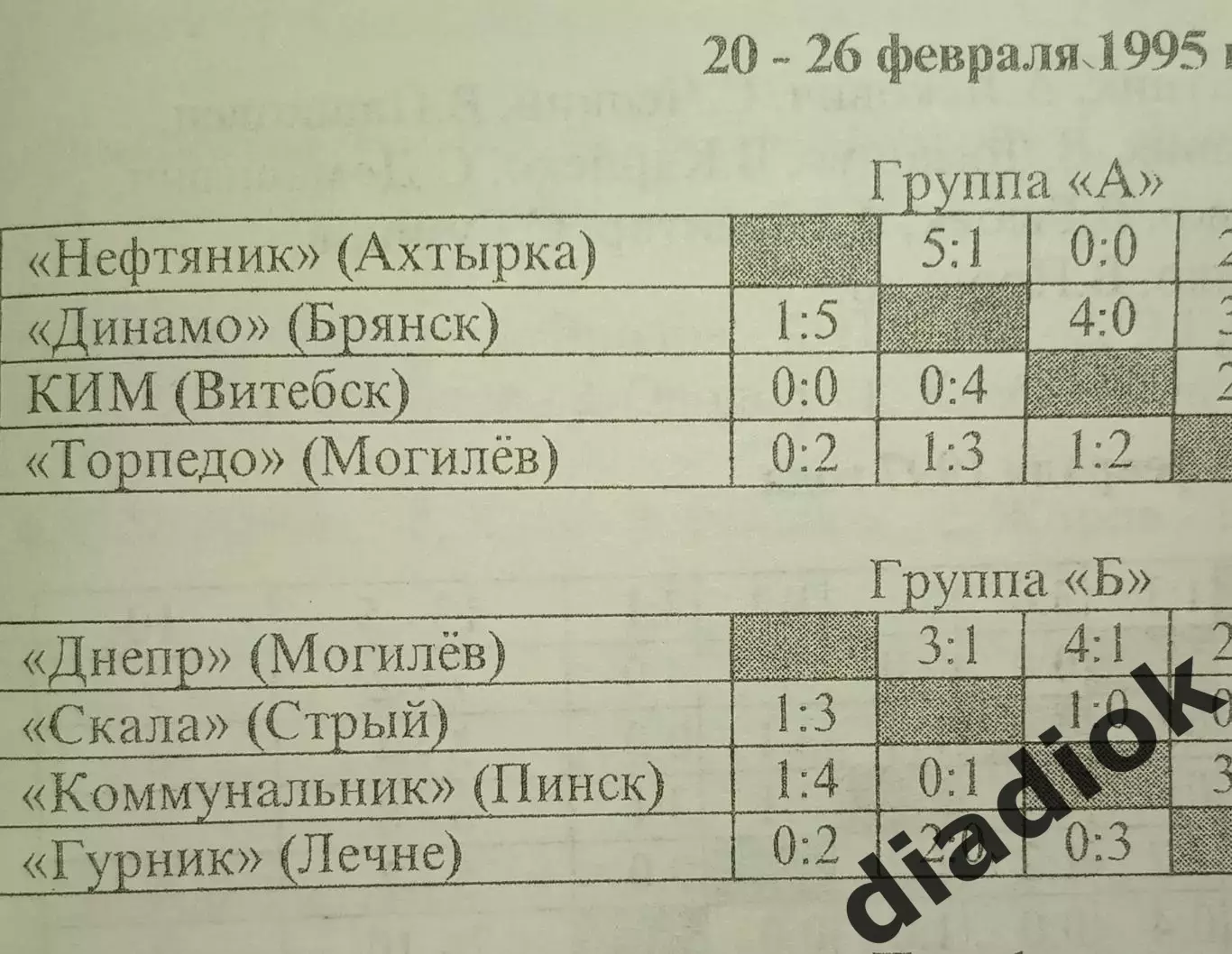 Кубок Полесья 20-26.02.1995 г 1