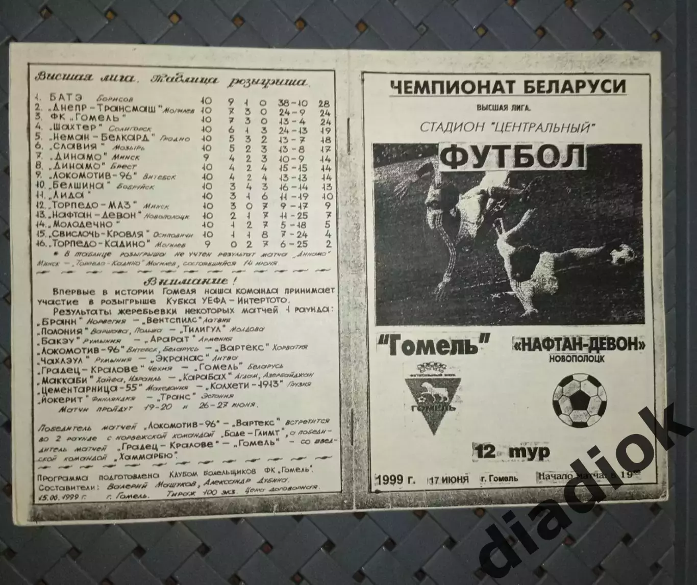 Гомель-Нафтан -Девон '(Новополоцк) 17.06.1999 г
