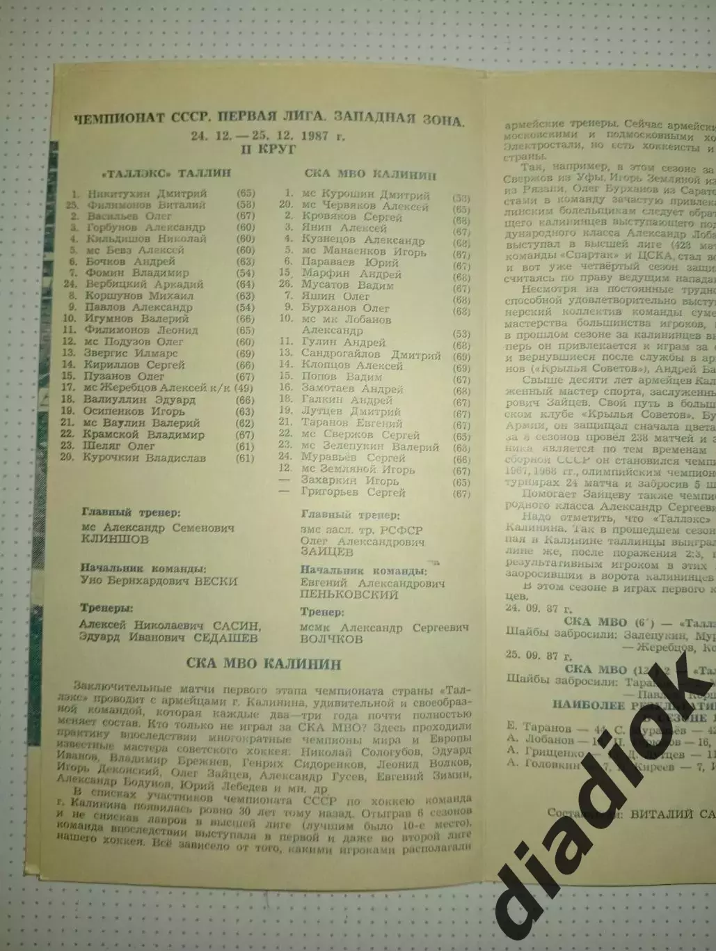 Таллэкс(Таллинн)-СКА МВО(Калинин)24.-25.13.1987г 1