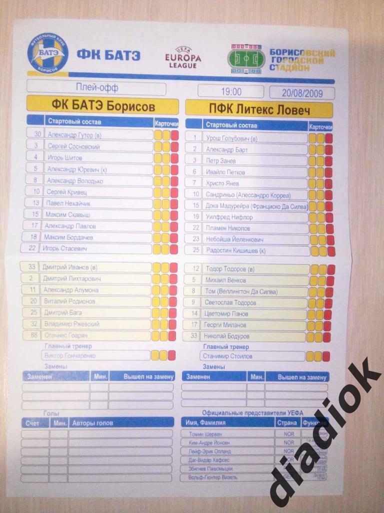 БАТЭ(Борисов,Беларусь)- Литекс(Ловеч,Болгария) 20.08.2009 г.