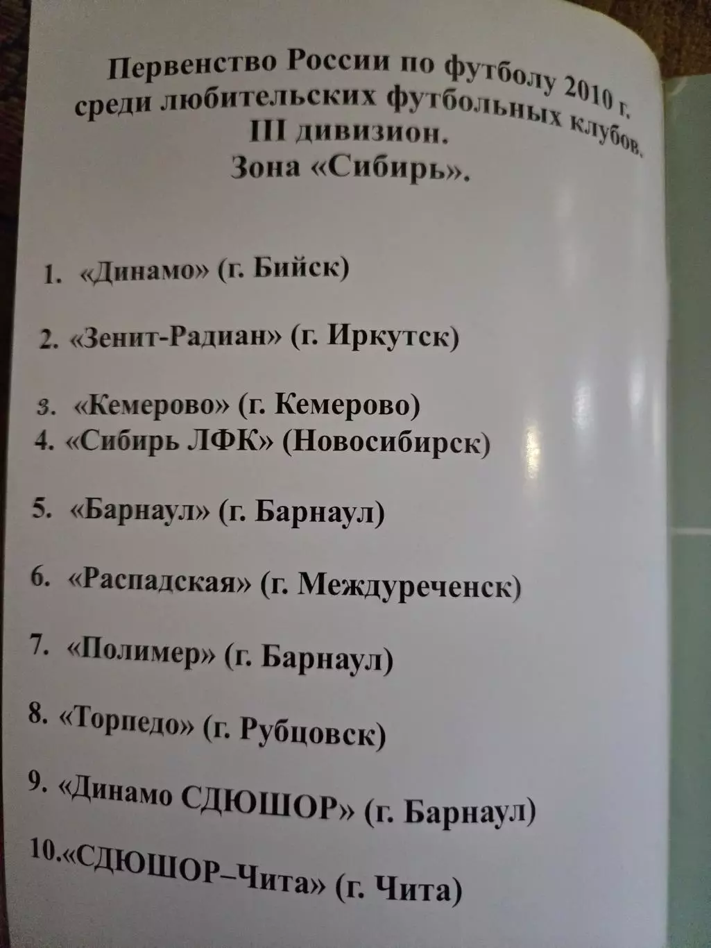 Первенство России по футболу среди любительских ФК 2010. 3 дивизион Зона Сибирь 1