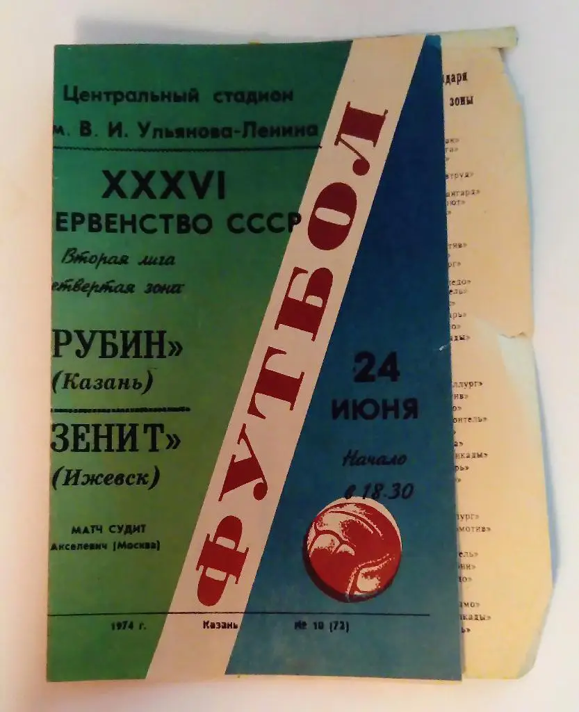 Рубин Казань - Зенит Ижевск 24.06.74