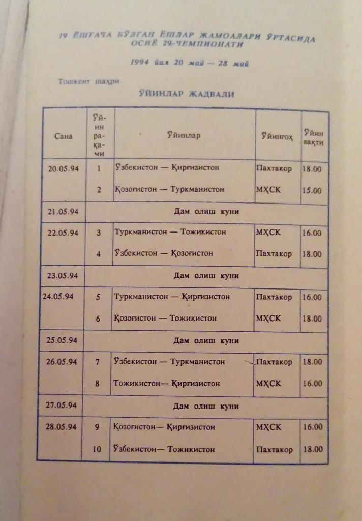 Международный турнир в Ташкенте 1994 Участники на фото 1