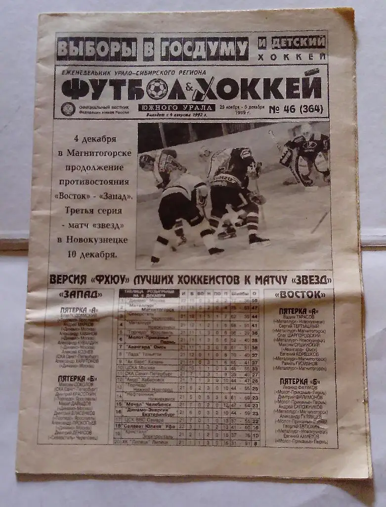 Газета Футбол и Хоккей Южного Урала номер 46 1999