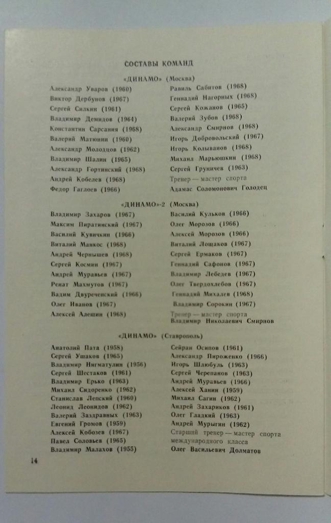 Турнир Динамовских команд 1-6.02.1986 участники на фото 1