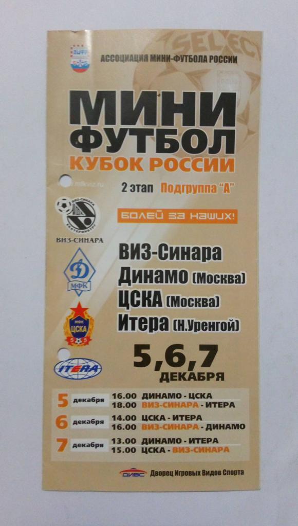 Кубок по мини-футболу 5-7.12.2002 ЦСКА, Динамо Москва, Виз и др.