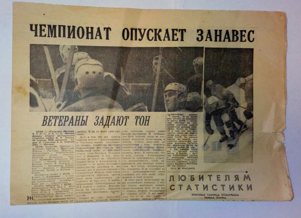 ЦСКА Спартак отчёты советского спорта 1966 хоккей