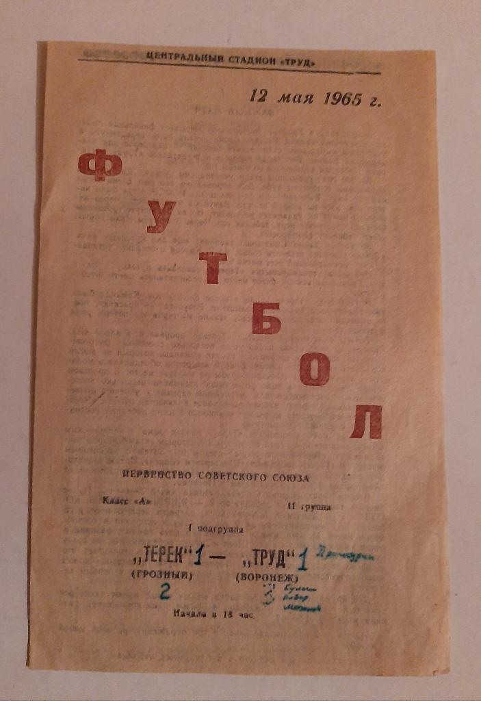 Терек Грозный - Труд Воронеж 12.05.1965