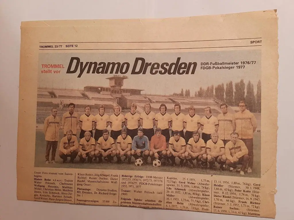 Немецкая газета. Динамо Дрезден 1977