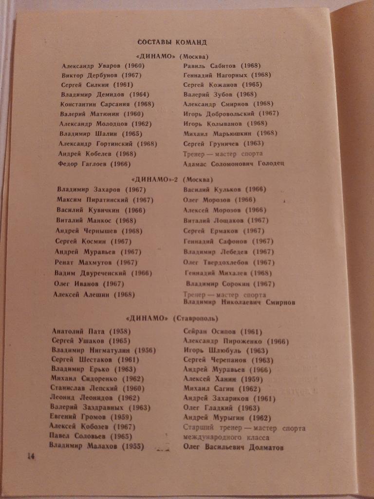 Турнир ЦС Динамо 1-6.02.1986 2