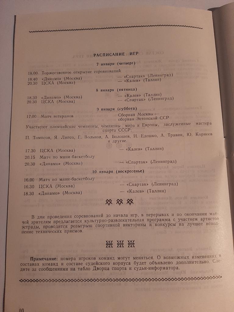 Баскетбол. Чемпионат СССР высшей лиги пятый тур 7-10.01.1988 Участники на фото 1