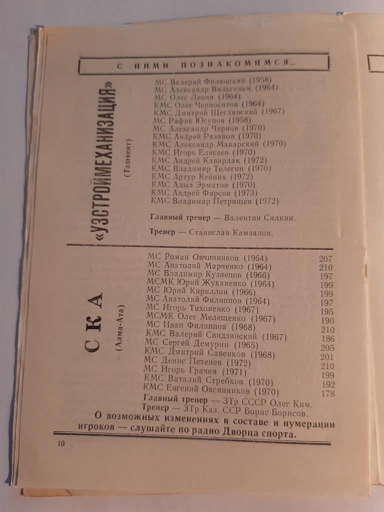 58-й чемпионат СССР 1988 Куйбышев. Строитель и пр. программа на две игры 1