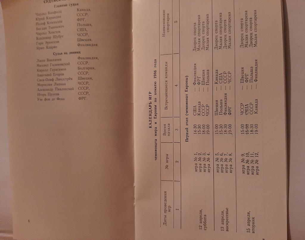 Чемпионат мира и Европы по хоккею 12-28.04.1986 Москва 1