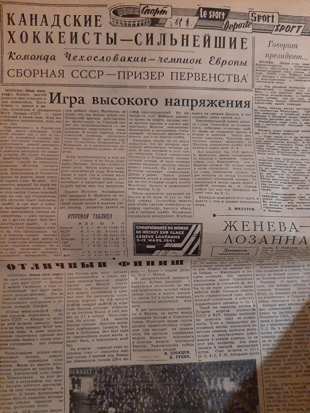Статья Игра высокого напряжения 1961 Советский спорт