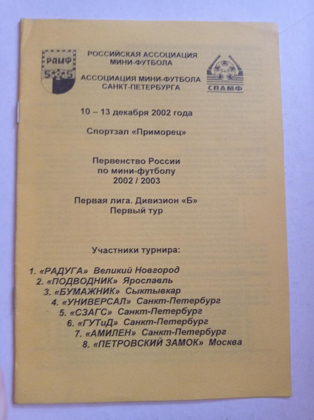 Первенство России по мини-футболу 10-13.12.2002 Санкт-Петербург