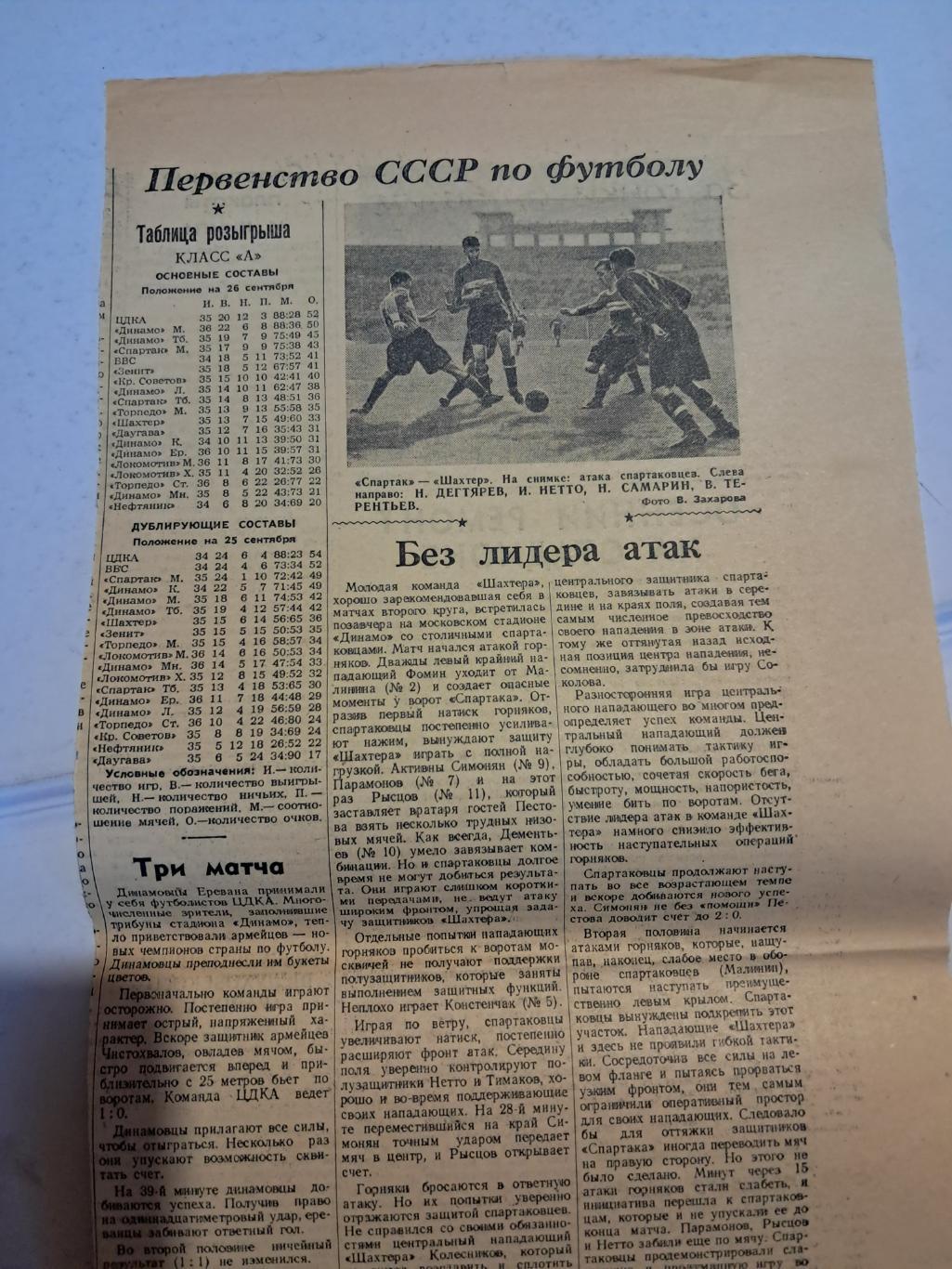 Вырезка Советский спорт 1950 Спартак - Шахтер