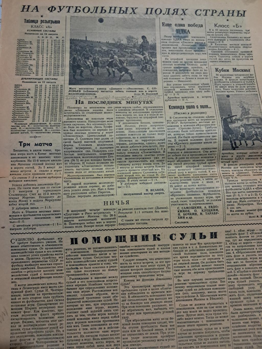Вырезка Советский спорт 1950 Динамо - Локомотив и др