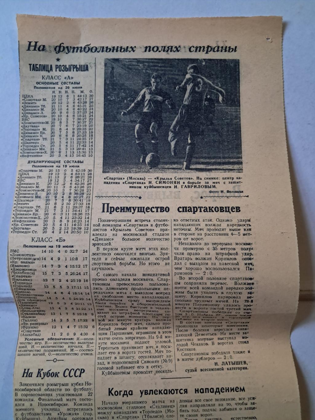 Вырезка Советский спорт 1950 Спартак - Крылья Советов