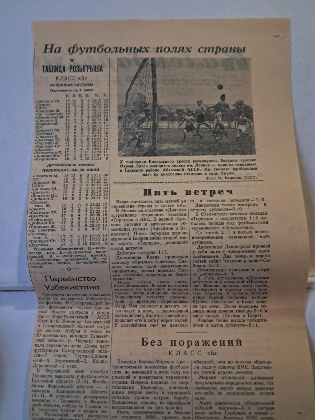 Вырезка Советский спорт 1950 Торпедо - ВВС