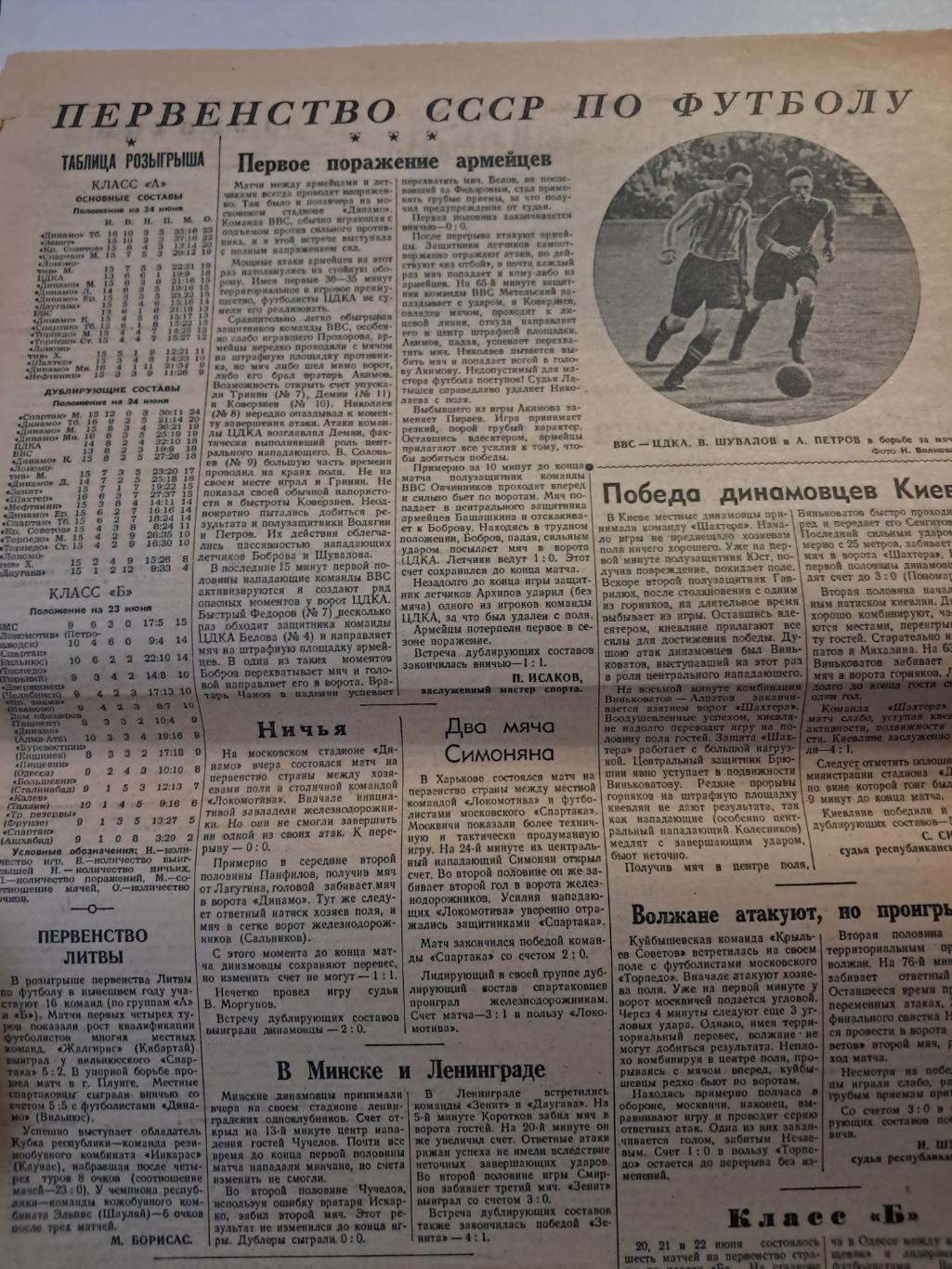 Вырезка Советский спорт 1950 ВВС - ЦДКА