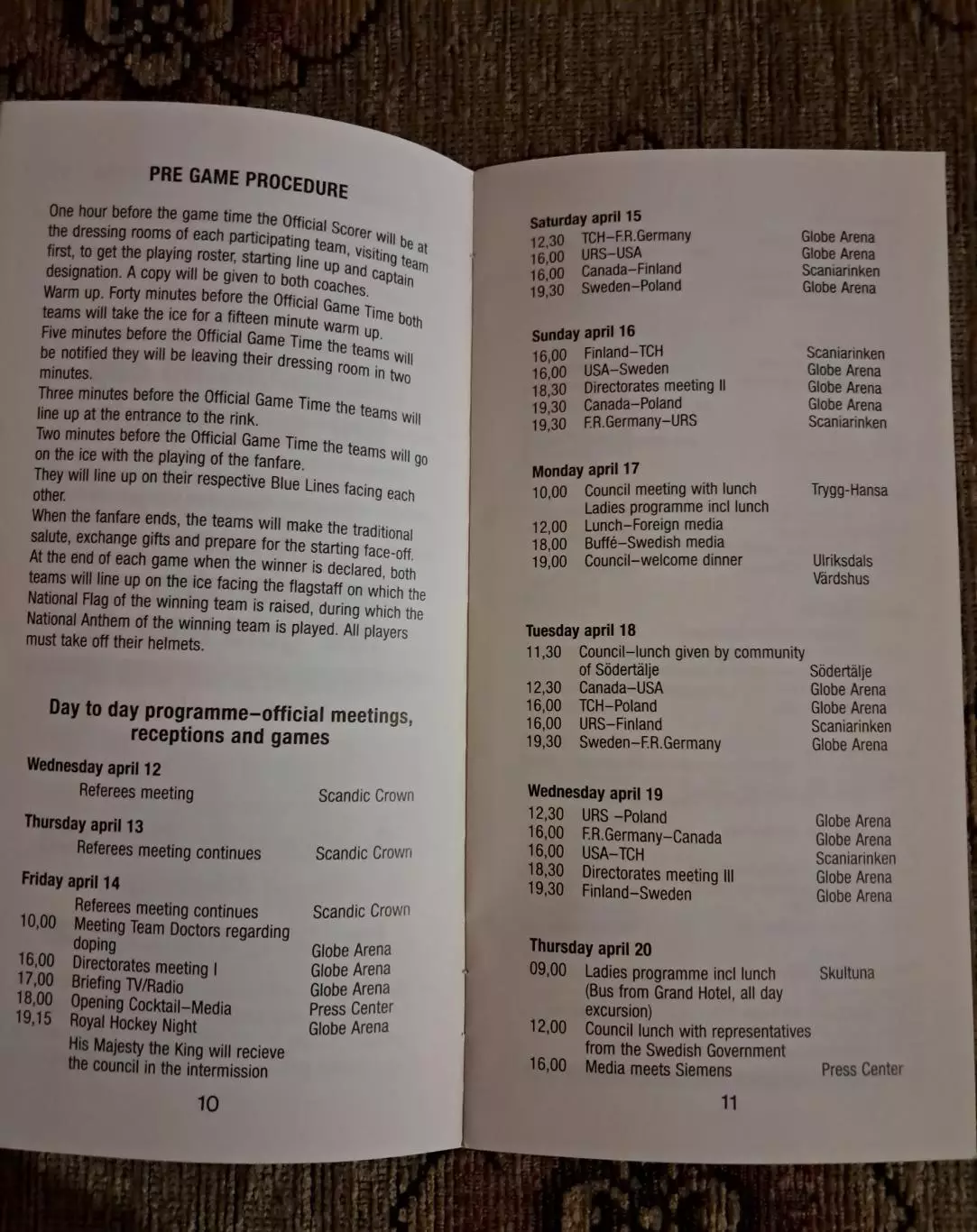 Буклет Чемпионат мира и Европы по хоккею. Стокгольм 1989 1